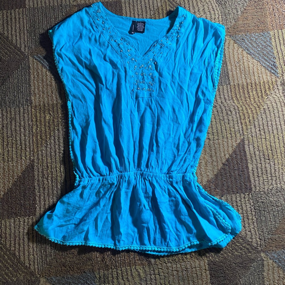 New Direction Women’s Blue Short Sleeve Top Sz L